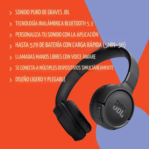 Miniatura 7 de JBL Tune 520BT - Auriculares inalámbricos supraaurales, hasta 57H de duración de batería y carga rápida, diseño ligero, cómodo y plegable, llamadas