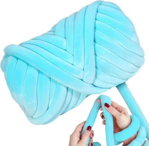 Ultra Suave 1kg (2.2 LBS) Hilo Grueso para Tejer a Mano, Hilo de Tubo de Tela de Terciopelo Luxuoso para Hacer Bolsos, Almohadas, Mantas, Azul Ártico