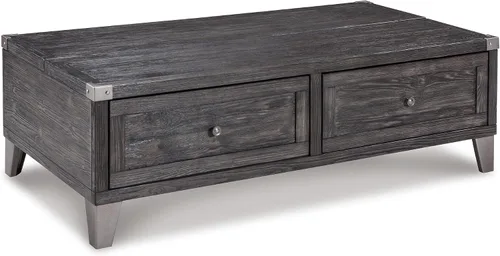 Signature Design by Ashley Todoe - Mesa auxiliar industrial con parte superior de resorte elevable, 2 cajones de almacenamiento, patas de metal,