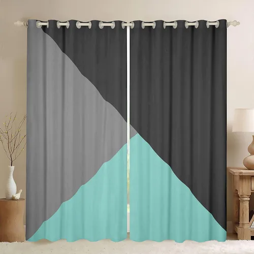 Miniatura 27 de Cortinas opacas de 38 pulgadas de ancho x 45 pulgadas de largo, cortinas opacas de triángulo geométrico naranja, negro, gris claro, cortinas