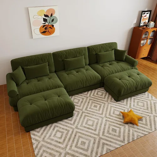 Miniatura 78 de Sofá modular de gran tamaño de 94 pulgadas, sofás seccionales grandes de color beige y blanco para sala de estar, juego de sofá de terciopelo, sofás