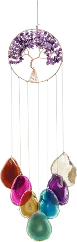 Miniatura 10 de Yoption Campanilla de viento conmemorativa con diseño de árbol de la vida, 7 chakras de cristal natural para decoración del hogar, jardín, 15.7-17.7