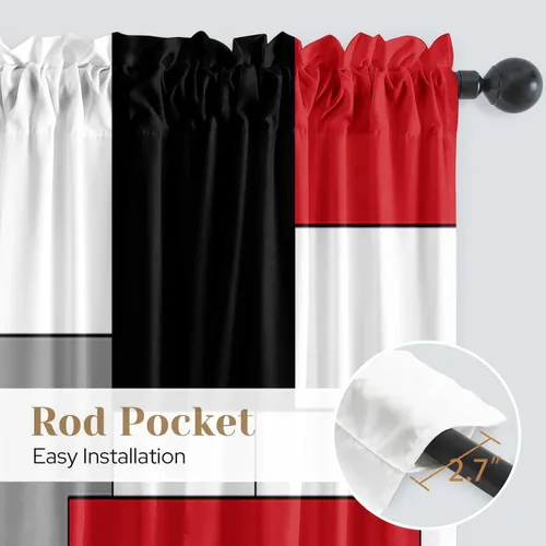 Miniatura 4 de Cortinas negras y rojas para sala de estar, 63 pulgadas de largo, cortinas geométricas modernas, blancas y grises, cortinas abstractas con bolsillo