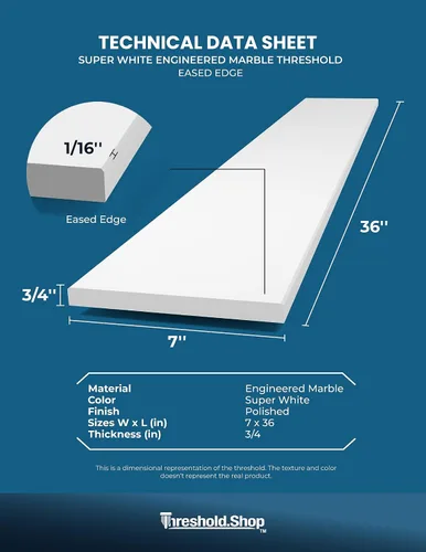 Miniatura 39 de Umbral de Mármol Artificial Súper Blanco para Bordillo de Ducha, Protector contra Salpicaduras de Tocador de Baño, Alféizar de Ventana, Transiciones