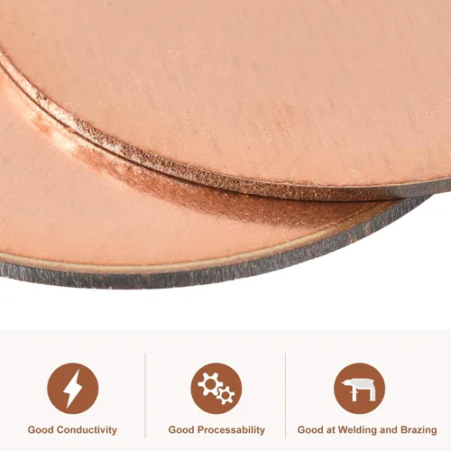 Miniatura 4 de uxcell Hoja de cobre puro, 4 piezas de 2 x 0.04 pulgadas, calibre 18 T2, placa redonda de metal de cobre para manualidades, reparaciones eléctricas