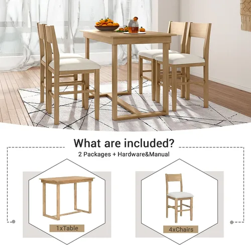 Miniatura 2 de Farmhouse - Juego de mesa de comedor rústica de altura de mostrador para 4, juego de mesa de bar de cocina de 5 piezas, mesa de comedor rectangular