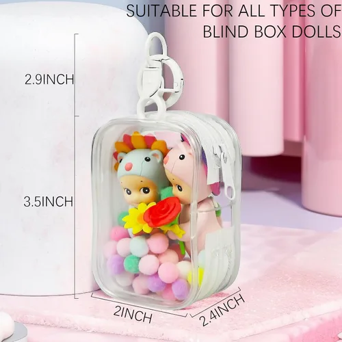 Miniatura 6 de Bolsa de Exhibición de Figuras Transparente con Llavero, Bolsa de Almacenamiento Portátil para Muñecas Pequeñas Colgante Organizador de Cajas Ciegas