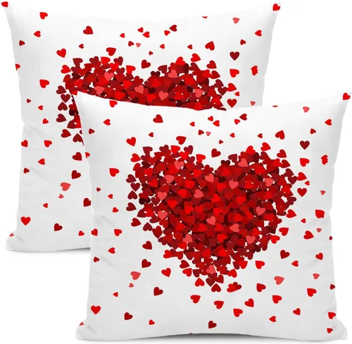Miniatura 9 de AEIOAE - Juego de 2 fundas de almohada de San Valentín, de 16 x 16 pulgadas, rojo, con diseño de corazón de amor, fundas de almohada decorativas