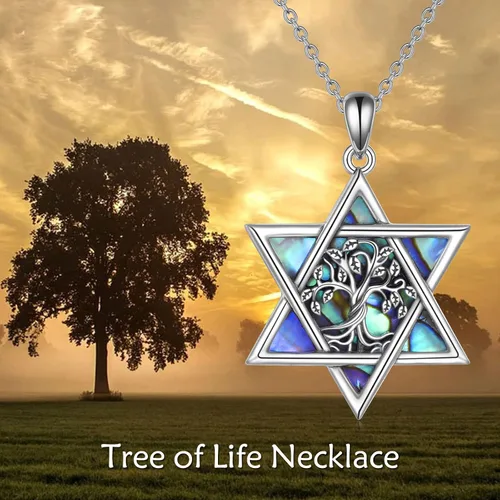 Miniatura 49 de YFN Collar de estrella de David de plata de ley, concha de abulón, árbol de la vida, joyería judía, regalos para mujeres y hombres