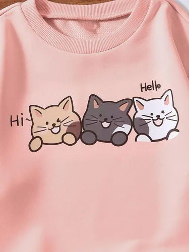 Miniatura 4 de SOLY HUX Sudadera de manga larga con cuello redondo y estampado de letras de corazón para niña