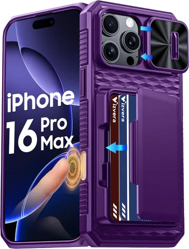 Miniatura 14 de Vizvera para iPhone 16 Pro Max Funda tipo cartera RFID [Soporte para tarjetas][Control de cámara][Cubierta de cámara] Funda protectora de silicona
