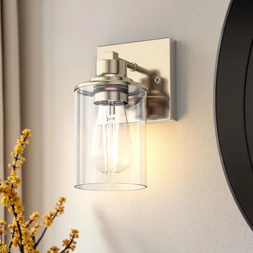 Miniatura 58 de DORESshop Lámparas de baño, 3 luces negras y doradas para baño sobre espejo con pantalla de vidrio transparente, luces de tocador para baño, Negro