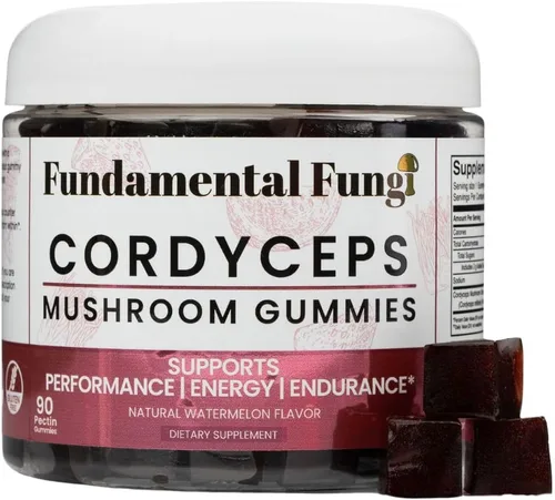 Cordyceps - Gomitas de hongos para adultos | 90 porciones | Sandía | Gomitas de hongos de rendimiento energizante para apoyar la resistencia, la