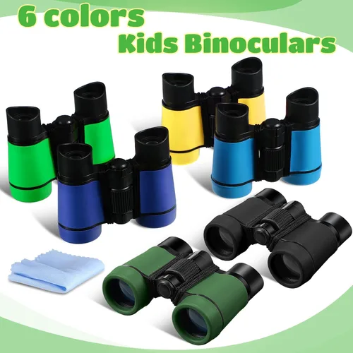 Miniatura 4 de Paquete de 6 prismáticos para niños de 3 a 12 años, binoculares a prueba de golpes, regalo al aire libre, caza, telescopio pequeño plegable