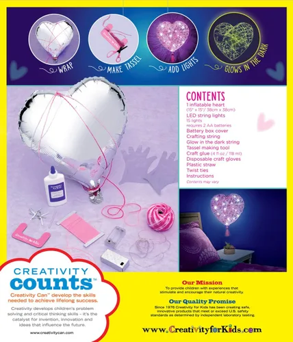 Miniatura 2 de Creativity for Kids Kit de luces de corazón de arte de cuerda Crea una linterna de corazón brillante con arte de cuerda fácil Artesanía