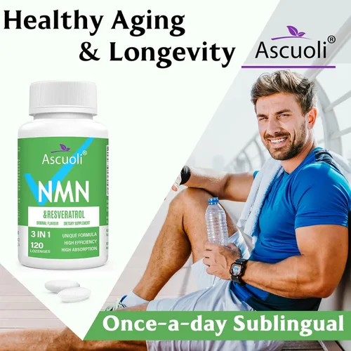 Miniatura 8 de Sublingual NMN 500 mg + Trans-Resveratrol 400 mg, fórmula avanzada 3 en 1 99% puro NMN Resveratrol Suplemento para Boost* NAD, células, inmune
