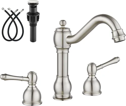 Miniatura 12 de gotonovo Grifos de baño de 8 pulgadas de extensión amplia para lavabo de 3 orificios, 2 manijas de palanca, montaje en cubierta con drenaje
