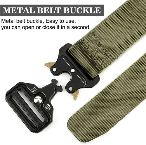 Miniatura 2 de Nylon Webbing Double Grommet Belt for Mens, 126cm Adjustable Canvas Belts Vintage Black Buckle Punk Style Unisex