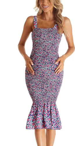 Miniatura 3 de Vestido de maternidad sin mangas con tirantes florales midi bodycon cuello cuadrado volantes sirena vestido fruncido para baby shower