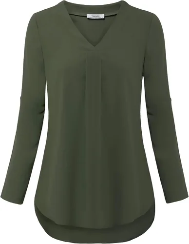 Miniatura 4 de Youtalia Blusas para mujer, elegantes, informales, de negocios, manga 3/4, de gasa, cuello en V, camisas de trabajo y oficina
