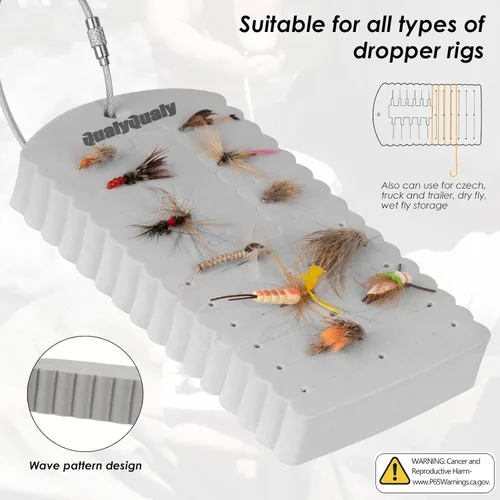 Miniatura 5 de QualyQualy Parche para moscas, paquete de 2 goteros, tarjeta de espuma ligera, accesorios de pesca con mosca para moscas y serpentinas Negro