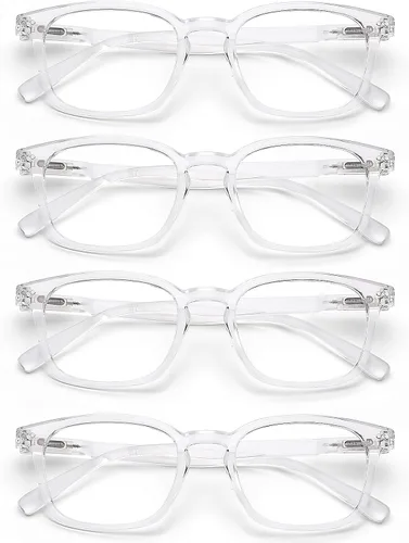 Miniatura 8 de AQWANO 4 Pack Computer Reading Glasses Blue Light Filter Clear Frames Readers Glasses for Men Women Paquete de 4