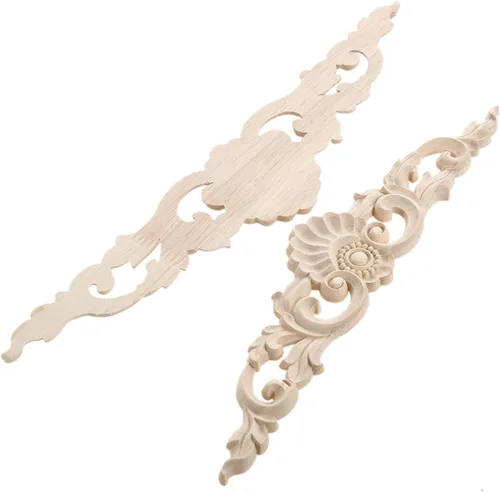 Miniatura 3 de MUXSAM Apliques tallados en madera, paquete de 2 calcomanías de tallas de madera sin pintar, superposición decorativa para paredes, puertas, 2