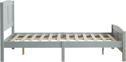 Miniatura 4 de Karl home Base de cama de madera tamaño matrimonial con cabecero, plataforma para dormitorio con estribo, soporte de 12 listones de madera, no Gris