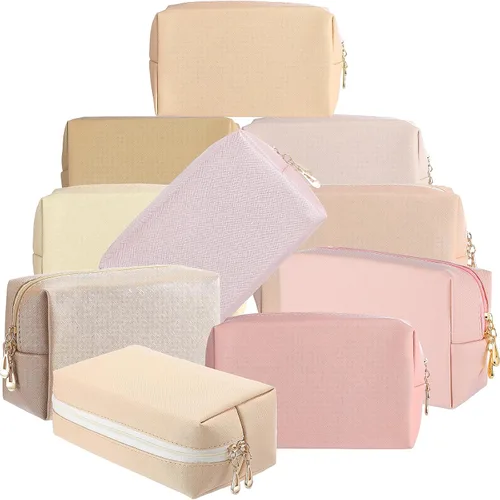 Miniatura 12 de Sanwuta 9 bolsas de maquillaje a granel de poliuretano con doble cremallera, bolsa de cosméticos, artículos de tocador de maquillaje, bolsa pequeña