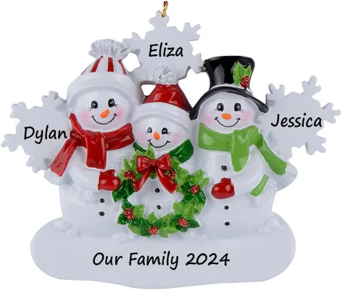 Miniatura 5 de Adornos personalizados de muñeco de nieve de Navidad, muñeco de nieve de 2024 familia de 2 con adorno de copos de nieve, adorno de pareja de muñeco