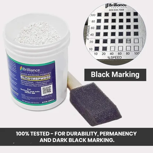 Miniatura 6 de Brilliance Laser Inks Polvo de marcado de metal negro de 1.76 oz con cepillo de espuma Accesorios de grabado láser de alto contraste permanente