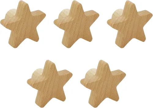 Miniatura 7 de Moons and Stars - Juego de 5 ganchos de madera para colgar sombreros, gorras, bolsas (4 estrellas + 1 luna)