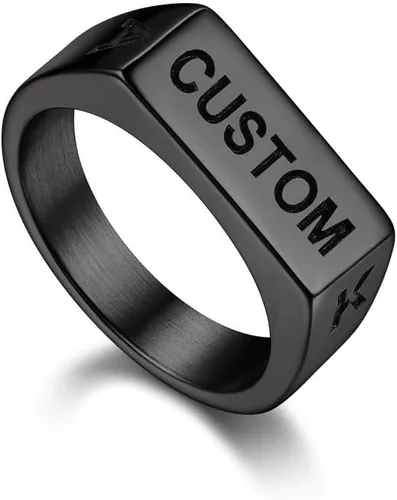 Miniatura 24 de Bandmax Anillos de sello para hombre, acero inoxidable, chapado en oro de 14 quilates, negro, minimalista, simple, anillo para hombres y mujeres