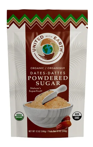 United With Earth Azúcar en polvo de dátiles orgánicos, 12 onzas (paquete de 2), sin OMG, sin gluten, vegano, paleo, certificado orgánico