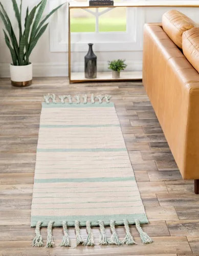 Miniatura 12 de Unique Loom Chindi Cotton Collection - Alfombra de área - Sophie (2 pies 2 pulgadas x 6 pies 1 pulgada, color aguamarina y blanco)