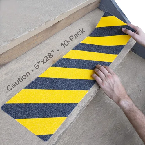 Miniatura 23 de LifeGrip - Peldaños de tracción antideslizantes (paquete de 10), 4 x 28 pulgadas, amarillo y negro, cinta de mejor agarre con textura