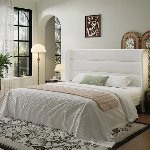 Miniatura 9 de SHA CERLIN - Base de cama tamaño Full con cabecera tapizada en terciopelo y diseño acanalado vertical; plataforma de cama tapizada con listones