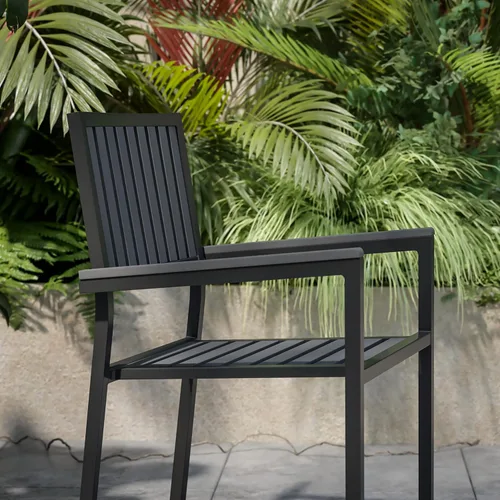 Miniatura 6 de Flash Furniture Harris - Juego de 2 sillas comerciales para interiores y exteriores, respaldo y asiento con listones de poliresina negra, marco