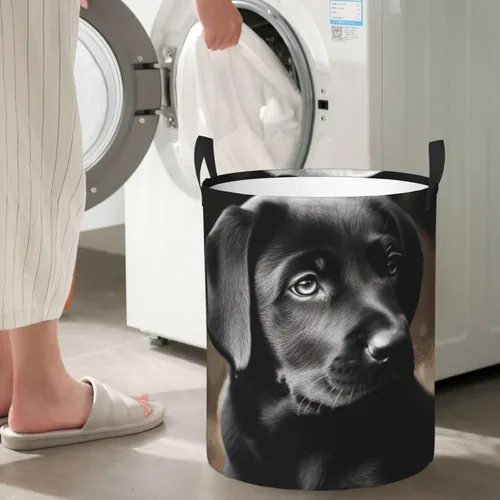 Miniatura 7 de Black Labrador Puppy print Circular Hamper Waterproof Storage Bin Organizer Basket Laundry Hamper With Handles For Clothes Toys Small