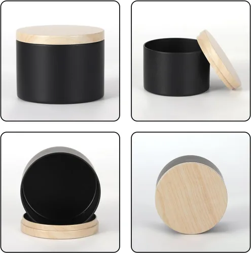 Miniatura 3 de SONVIIBOX 24 latas de velas de 4 onzas, latas negras con tapas de metal de grano de madera, tarros de velas para hacer velas a granel, tarros