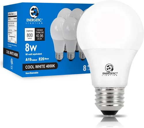 Miniatura 14 de Bombillas Energetic Light Equivalentes a 60 Vatios, Bombillas LED de Luz Diurna A19, 15000 Horas Base E26, Bombilla de 8W 800LM 5000K, Certificado