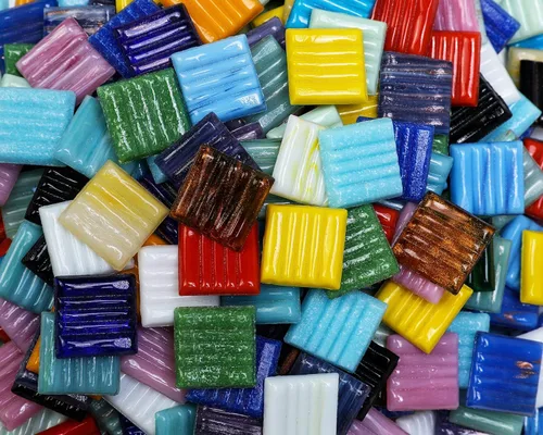 Miniatura 4 de Lanyani Azulejos de mosaico de vidrio metálico de 3/4 de pulgada, variedad de colores mezclados, cuadrados vítreos, piezas de mosaico para Vitreous