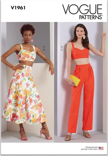 Vogue Misses' - Brasier forrado, falda acampanada y pantalones con patrón de costura, código de diseño V1961, tallas 4-6-8-10-12