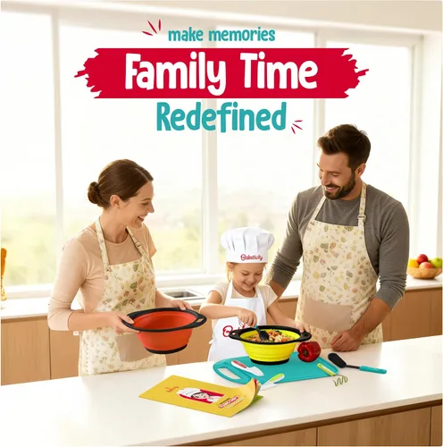 Miniatura 7 de Baketivity Juego de cocina para niños, utensilios reales con guía de herramientas de cocina, juego completo de cocina junior regalo para niñas