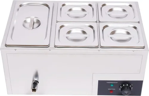 Miniatura 8 de Calentador eléctrico comercial de alimentos de 17.9 cuartos de galón, mesa de vapor de 4 sartenes, encimera de buffet Bain Marie de acero inoxidable