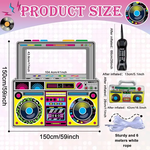 Miniatura 2 de Decoraciones de fiesta de los años 90 y 80 para radio, Boombox, accesorios inflables para cabina de fotos, teléfono móvil inflable para hip hop