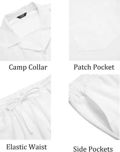 Miniatura 5 de COOFANDY Conjunto de camisa de 2 piezas para hombre, manga corta, con botones, casual, hippie, vacaciones, playa, camisetas y pantalones cortos