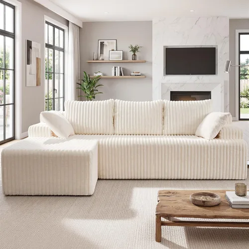 Miniatura 23 de Seccional modular: asiento de nube en forma de L con espuma viscoelástica, muebles de sala de estar convertibles de 3 asientos, diván de gran Negro