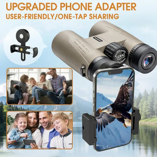 Miniatura 6 de Prismáticos HD de 12 x 42 pulgadas para adultos, prismáticos de alta potencia con adaptador de teléfono mejorado, binocular compacto con visión Negro