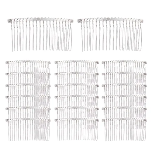 Lawie Paquete de 20 peines de pelo laterales de metal plateado a granel de 20 dientes, pinzas para el cabello con alambre giratorio, para boda, velo